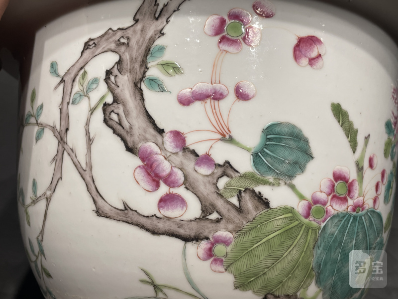 民国 粉彩花卉纹花盆（带托） - 图6